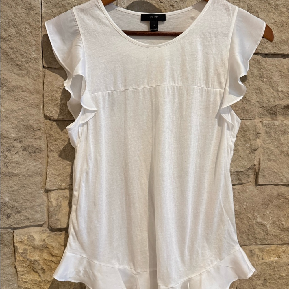 J. Crew White Ruffle Sleeve Blouse